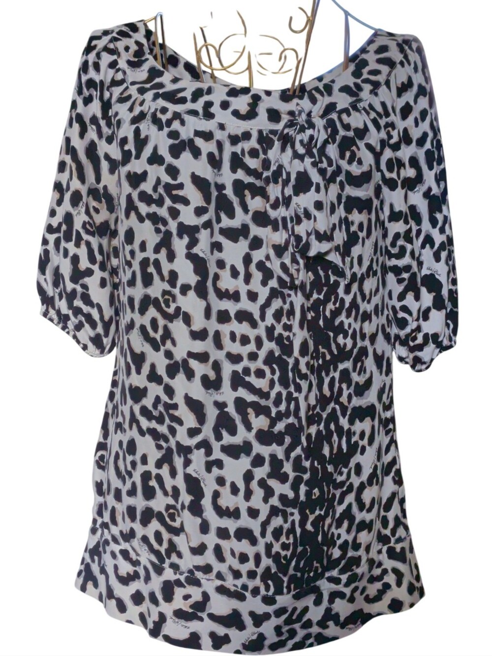 ​White House Black Market 100% Silk Leopard Animal Print Tie Neck Blouse XS